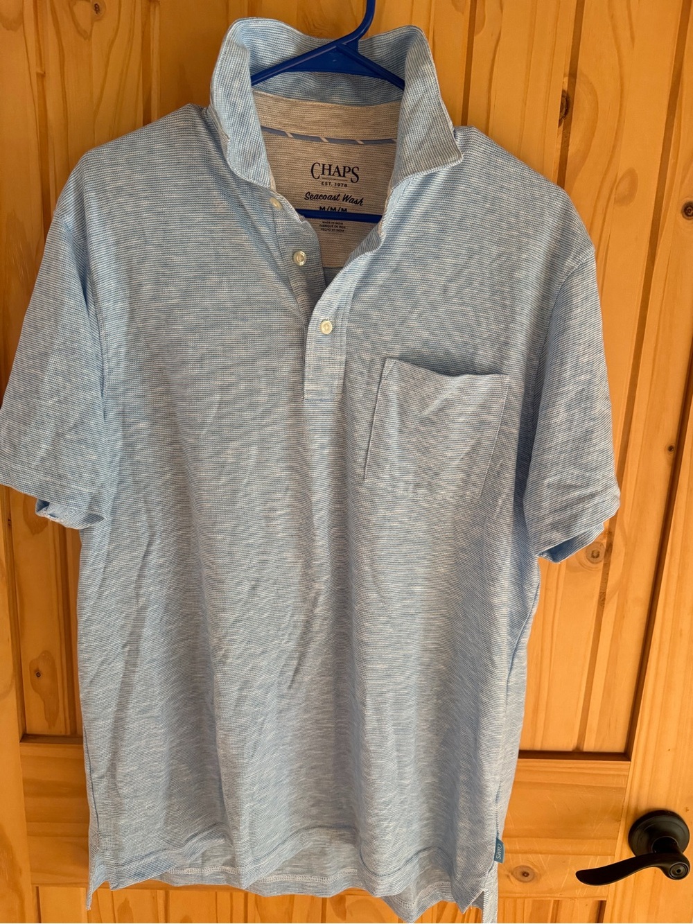 Chaps Men’s Light Blue Heather Polo with Chest Pocket